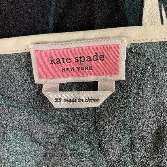 Kate Spade Deco Bloom Crepe Blouse Black Floral Print V Neck Elegant XS - Picture 5 of 6